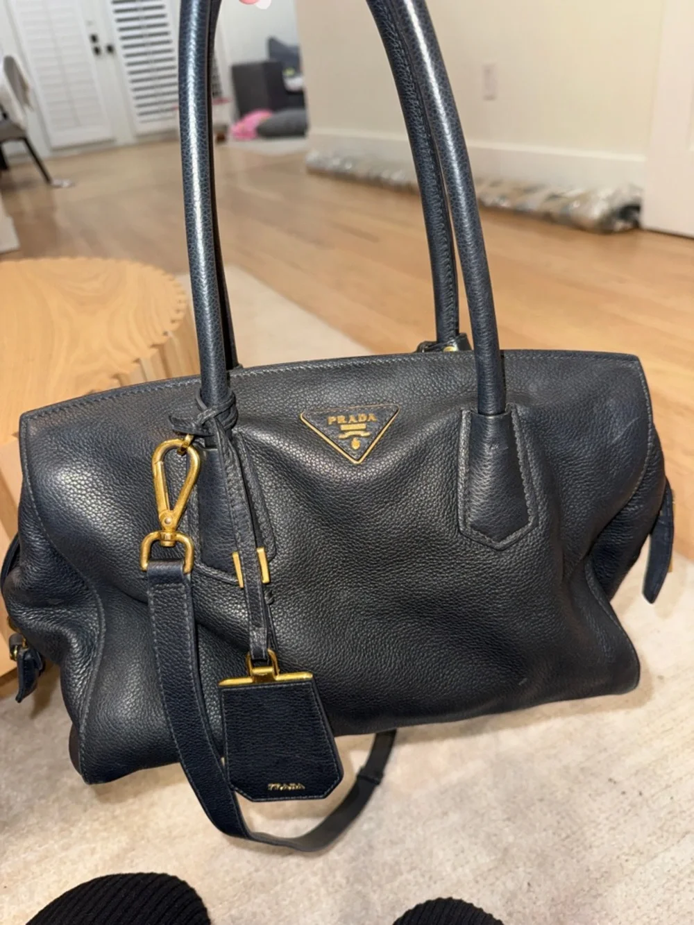 Prada Black Vitello Daino tote with Gold-Tone Accents GREAT CONDITION!! - Picture 2 of 13